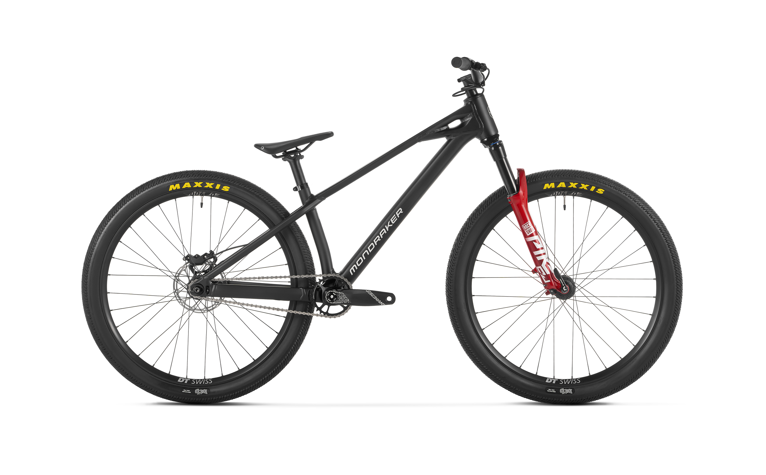 Das Mondraker KAOZ kombiniert einen robusten Aluminiumrahmen, RockShox Pike DJ Federgabel und Singlespeed-Antrieb zu einem kompromisslosen Dirt Jump Bike für Pumptrack, Bikepark und Slopestyle. Gewicht ab 11,2 kg.